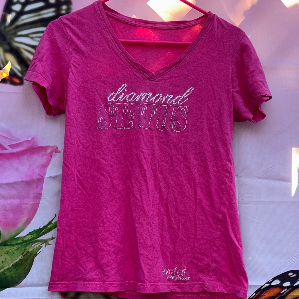 Harley-Davidson Pink V-Neck Tee with Silver Accents
